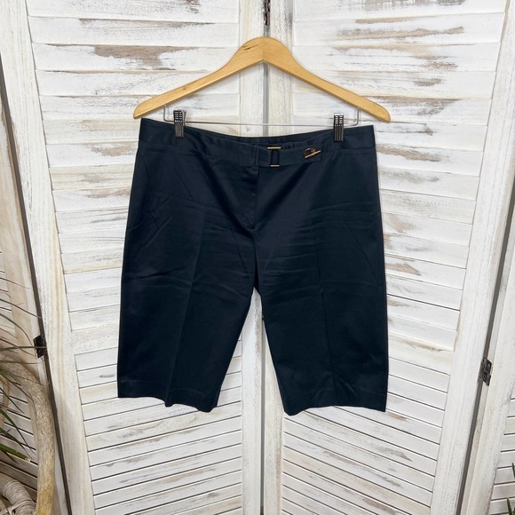 Magaschoni Women's Cotton Trouser Shorts Toggle Closure Navy 10 Nautical Preppy - Picture 2 of 12